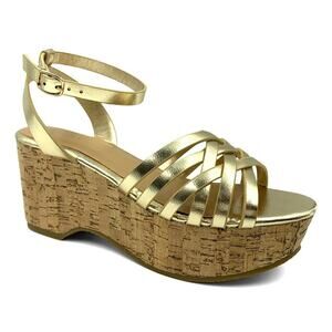 Bamboo Gold Lattice-Strap Platform Sandals